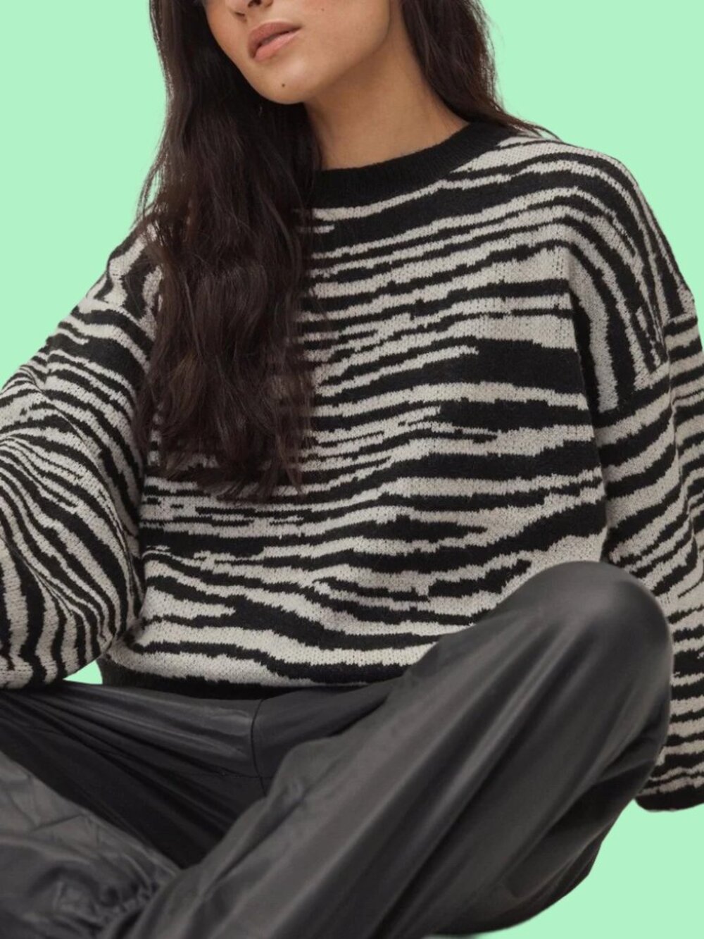 Nasty Gal Black and White Zebra-Stripe Crewneck Sweater